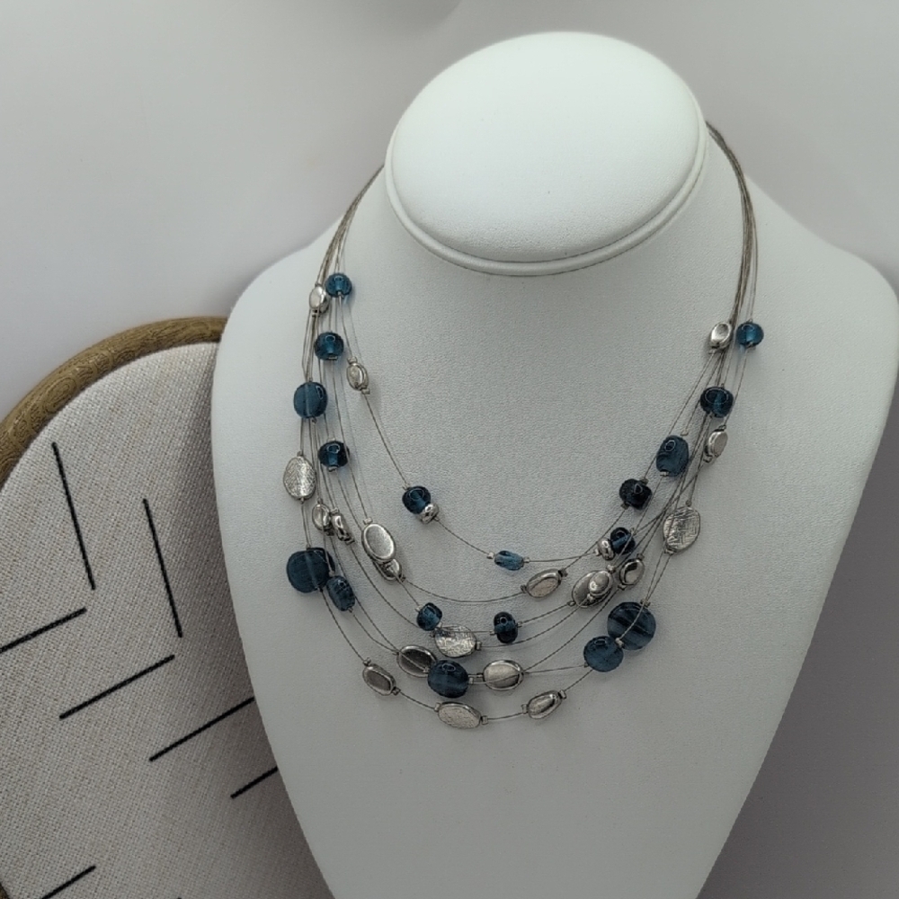 Lia Sophia Silver and Blue Multi-Strand Necklace